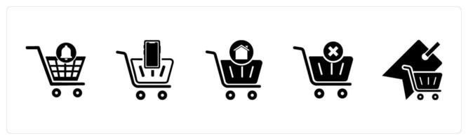 A set of 5 Business icons as cart notification, mobile shopping, home shopping vector