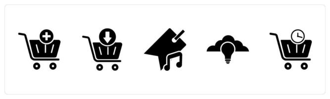 A set of 5 Business icons as add to cart, download cart, music tag vector