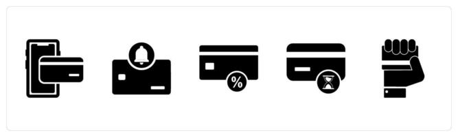 A set of 5 Business icons as mobile payment, card notification, card discount vector