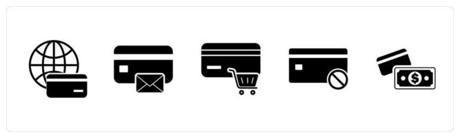 A set of 5 Business icons as global card, card message, shopping discount vector