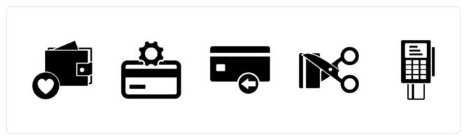 A set of 5 Business icons as favorite wallet, card setting, received card vector