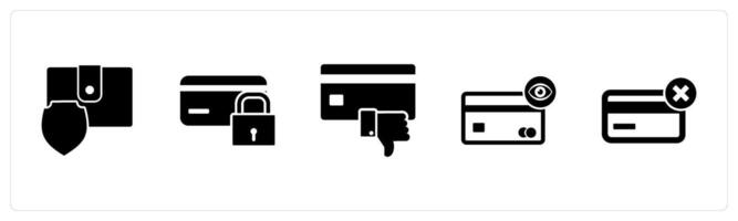 A set of 5 Business icons as money security, card security, dislike card vector