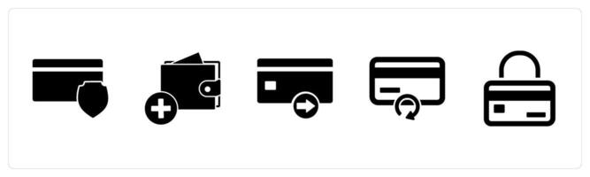 A set of 5 Business icons as card security, add to wallet, send card vector