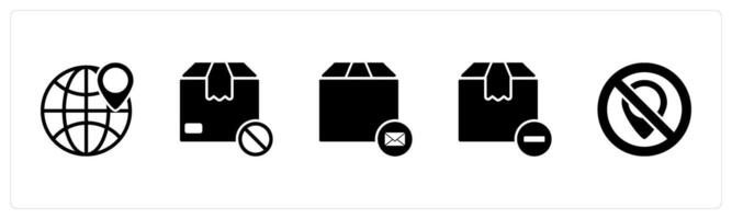 A set of 5 Business icons as global location, delivery prohibited, order email vector