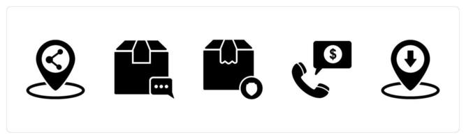 A set of 5 Business icons as share location, delivery message, delivery security vector