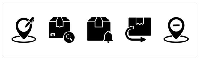 A set of 5 Business icons as edit location, search order, delivery notification vector