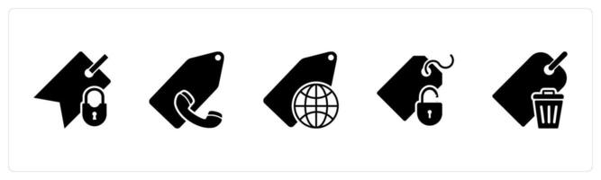 A set of 5 Business icons as tag security, call tag, global tag vector