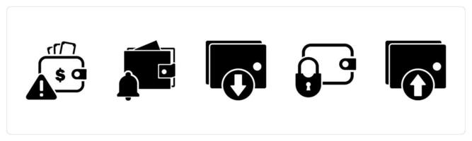 A set of 5 Business icons as wallet maintenance, wallet notification, download wallet vector