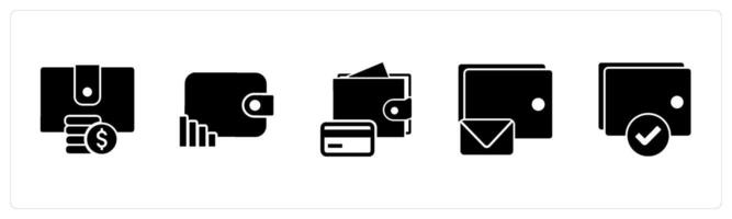 A set of 5 Business icons as wallet, revenue wallet, card payment vector