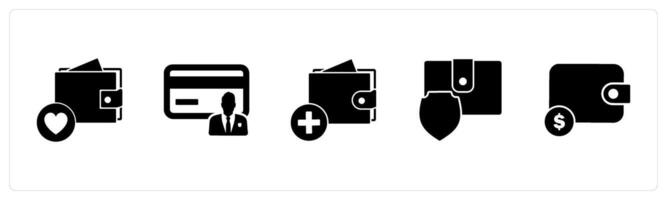 A set of 5 Business icons as favorite wallet, card owner, add to wallet vector