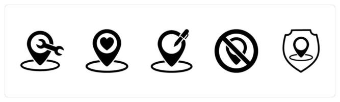 A set of 5 Business icons as location maintenance, favorite location, edit location vector