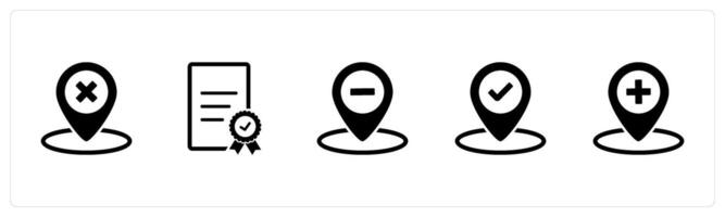 A set of 5 Business icons as wrong location, certificate, remove location vector