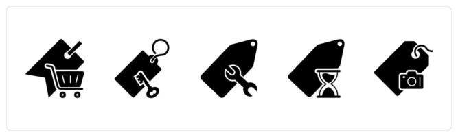 A set of 5 Business icons as shopping tag, key tag, repair tag vector