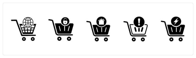 A set of 5 Business icons as global cart, cart protection, home shopping vector