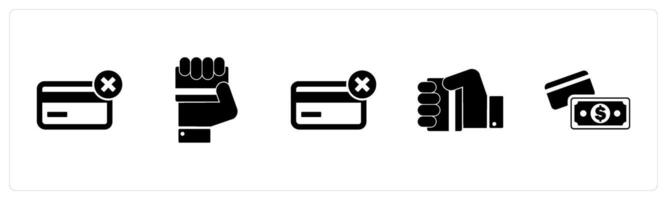 A set of 5 Business icons as expired credit card, card in hand, remove card vector