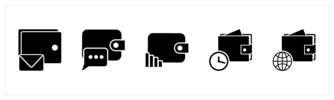 A set of 5 Business icons as money, message, revenue wallet, shopping on time vector