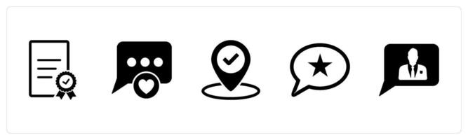 A set of 5 Business icons as certificate, favorite message, approved location vector
