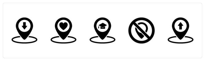 A set of 5 Business icons as pin, favorite location, university location vector