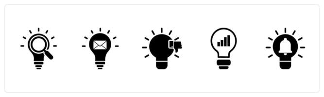 A set of 5 business icons as search idea, message idea, dislike idea vector