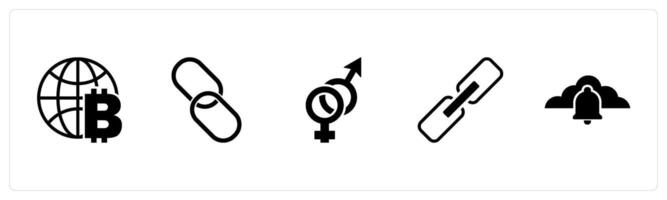 A set of 5 business icons as global currency, link, gender vector