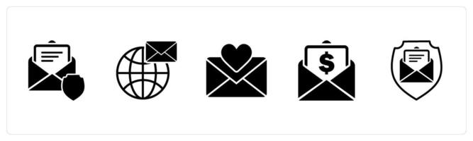 A set of 5 business icons as message security, global message, favorite message vector