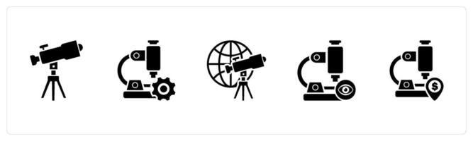 A set of 5 business icons as telescope, microscope settings, view microscope vector