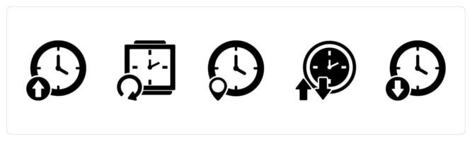 A set of 5 business icons as down time, refresh time, time location vector