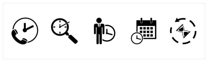 A set of 5 business icons as call on time, search time, punctuality vector
