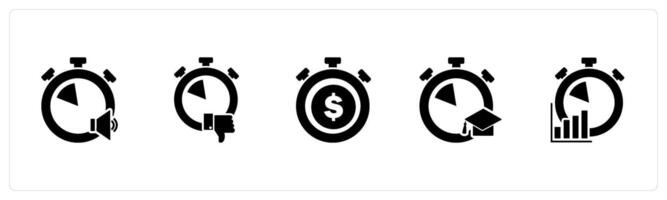 A set of 5 business icons as speaker time, like time, time is money vector