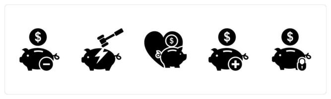 A set of 5 business icons as remove savings, savings broken, favorite bank vector