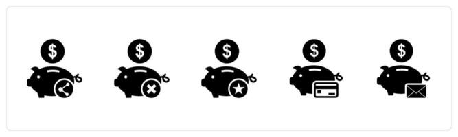 A set of 5 business icons as share savings, remove savings, favorite piggy bank vector