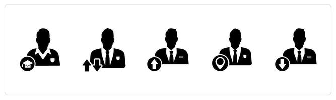 A set of 5 business icons as graduate man, synchronization profile, upload profile vector