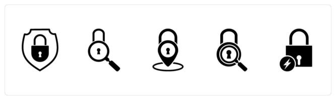 A set of 5 business icons as lock security, lock search, fast lock vector