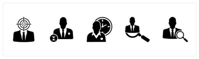 A set of 5 business icons as business target, time management, search employee vector