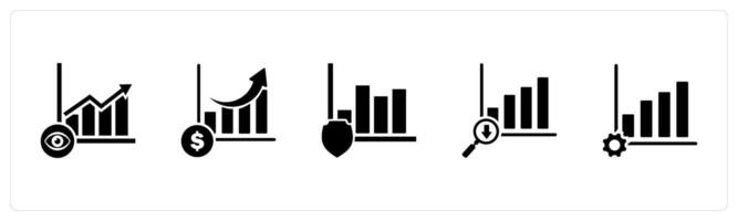 A set of 5 business icons as view analysis, revenue growth, graph security, vector