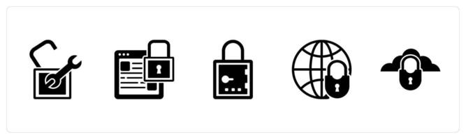 A set of 5 business icons as settings, webpage security, lock vector