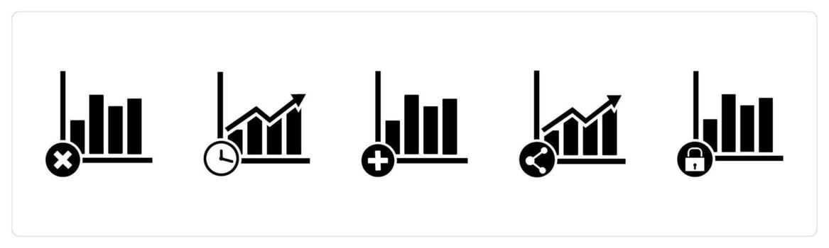 un conjunto de 5 5 negocio íconos como incorrecto crecimiento, crecimiento tiempo, añadir grafico vector