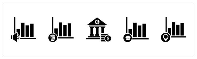 A set of 5 business icons as speaker graph, trash graph, financial institution vector