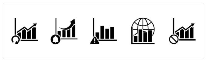 A set of 5 business icons as update graph, growth notification, graph maintenance vector