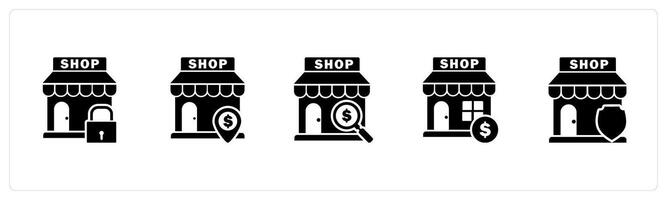 A set of 5 business icons as store security, revenue store, search store vector