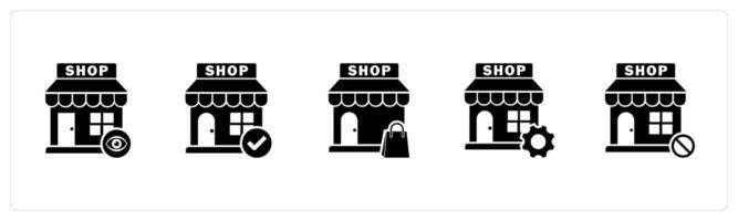 A set of 5 business icons as view store, approve store, shopping bag vector
