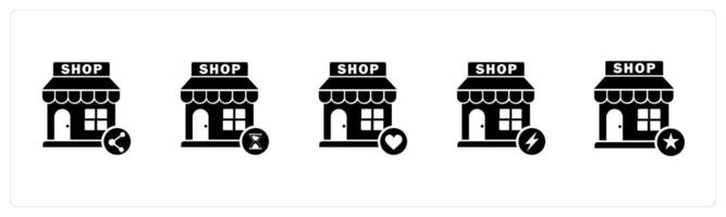 A set of 5 business icons as share store, shopping time, favorite shopping vector