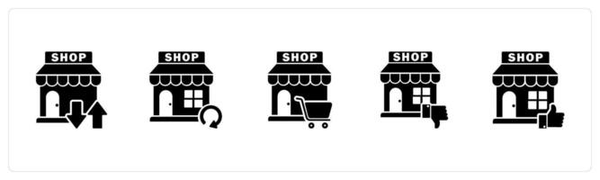 A set of 5 business icons as transformation store, update store, shopping trolley vector
