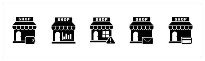 A set of 5 business icons as shopping store, revenue store, store maintenance vector