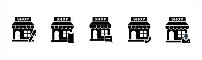 A set of 5 business icons as edit store, m commerce, email shop vector