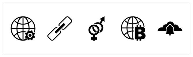 A set of 5 business icons as global setting, link, gender vector