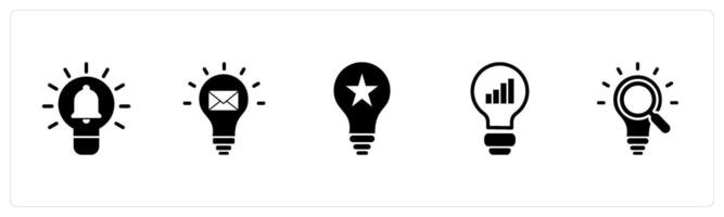 A set of 5 business icons as idea notification, message idea, creative idea vector