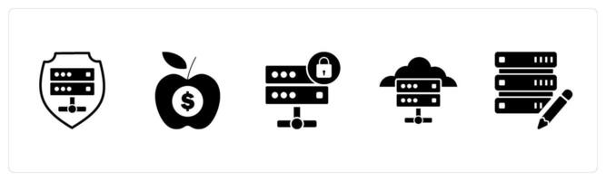 A set of 5 business icons as server security, finance, server securit vector