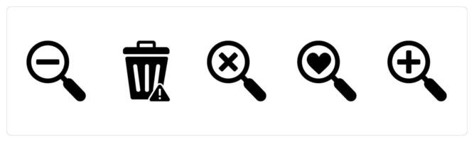 A set of 5 business icons as zoom out, trash bin, wrong search vector