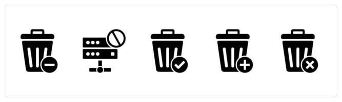 A set of 5 business icons as recycle bin, server prohibition, trash bin vector